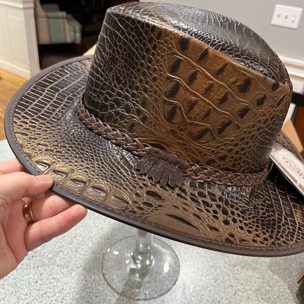 Crocodile Cowboy Hat Men XXL Monty Genuine Leather Outback Embossed - Picture 3 of 6